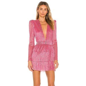 Sabina Musayev X REVOLVE Carry Mini Dress Hot Pink Silver Long Sleeve Medium